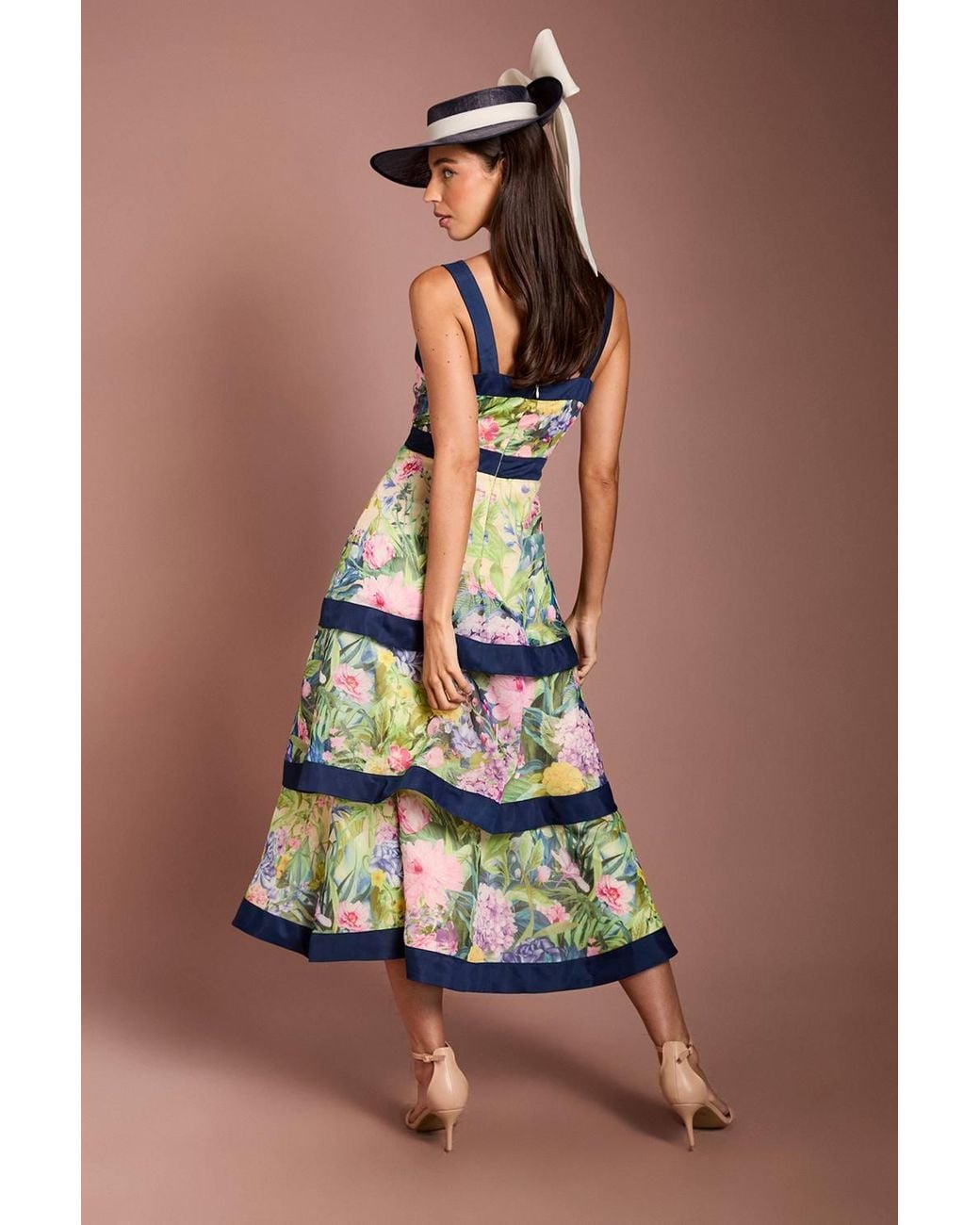 Coast Blue Lisa Tan Printed Tiered Organza Midi Dress