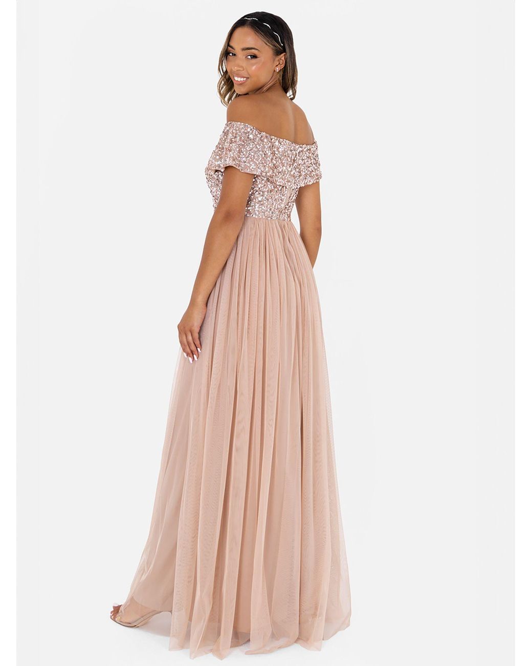 Maya Deluxe Pink Bardot Embellished Maxi Dress