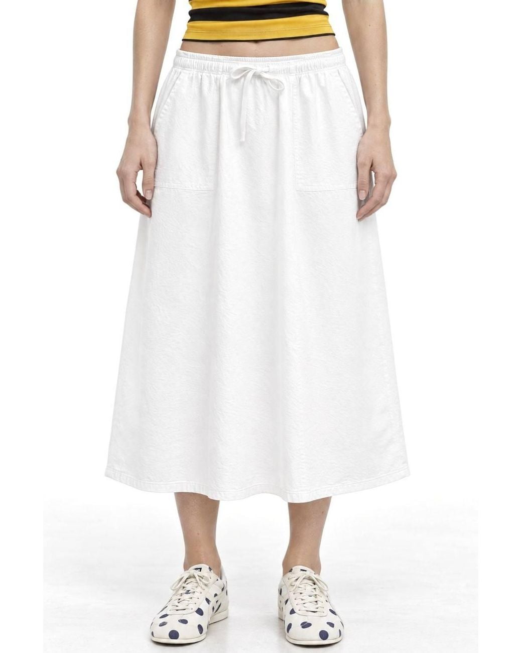 MixRay White High-Waisted Poplin Skirt With Drawstring Detail