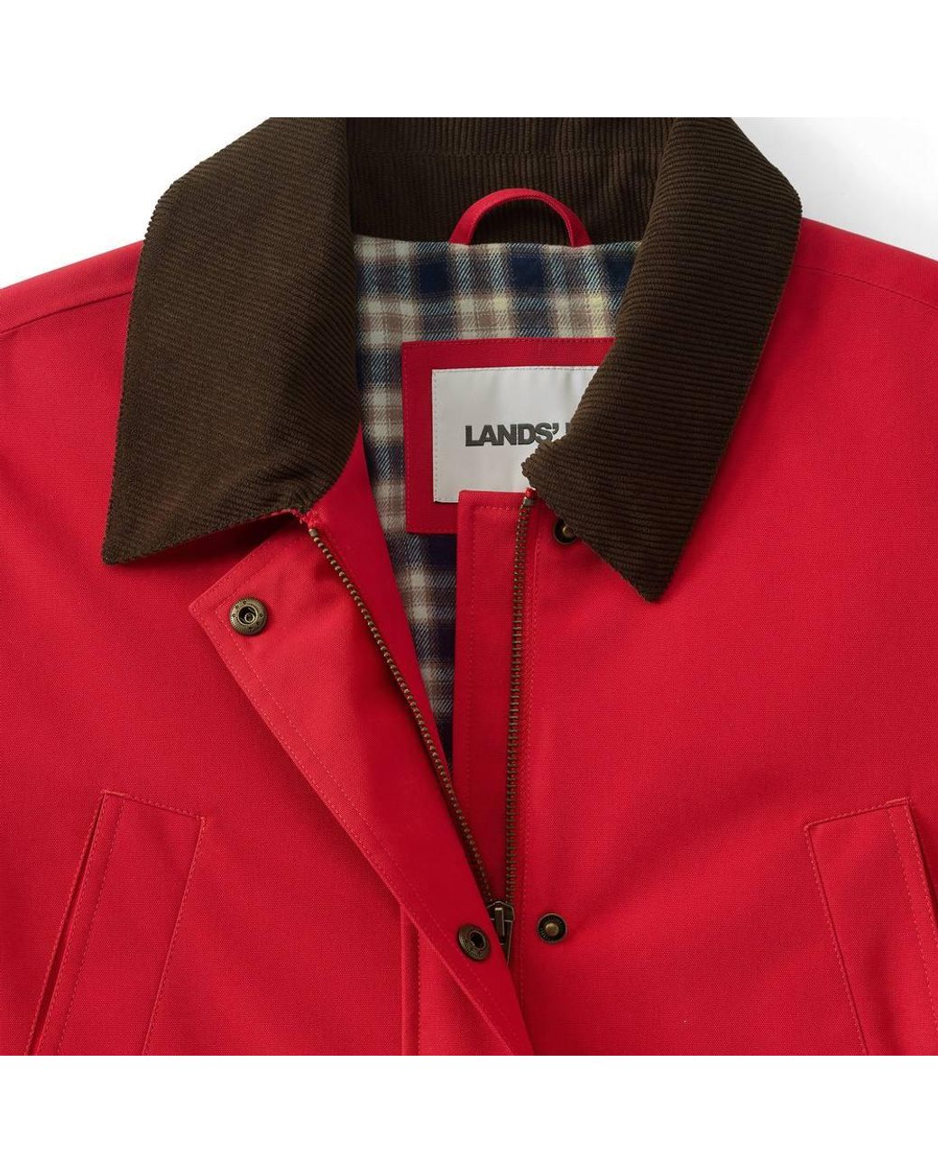 Lands' End Red Waterproof Squall Jacket With Corduroy Collar