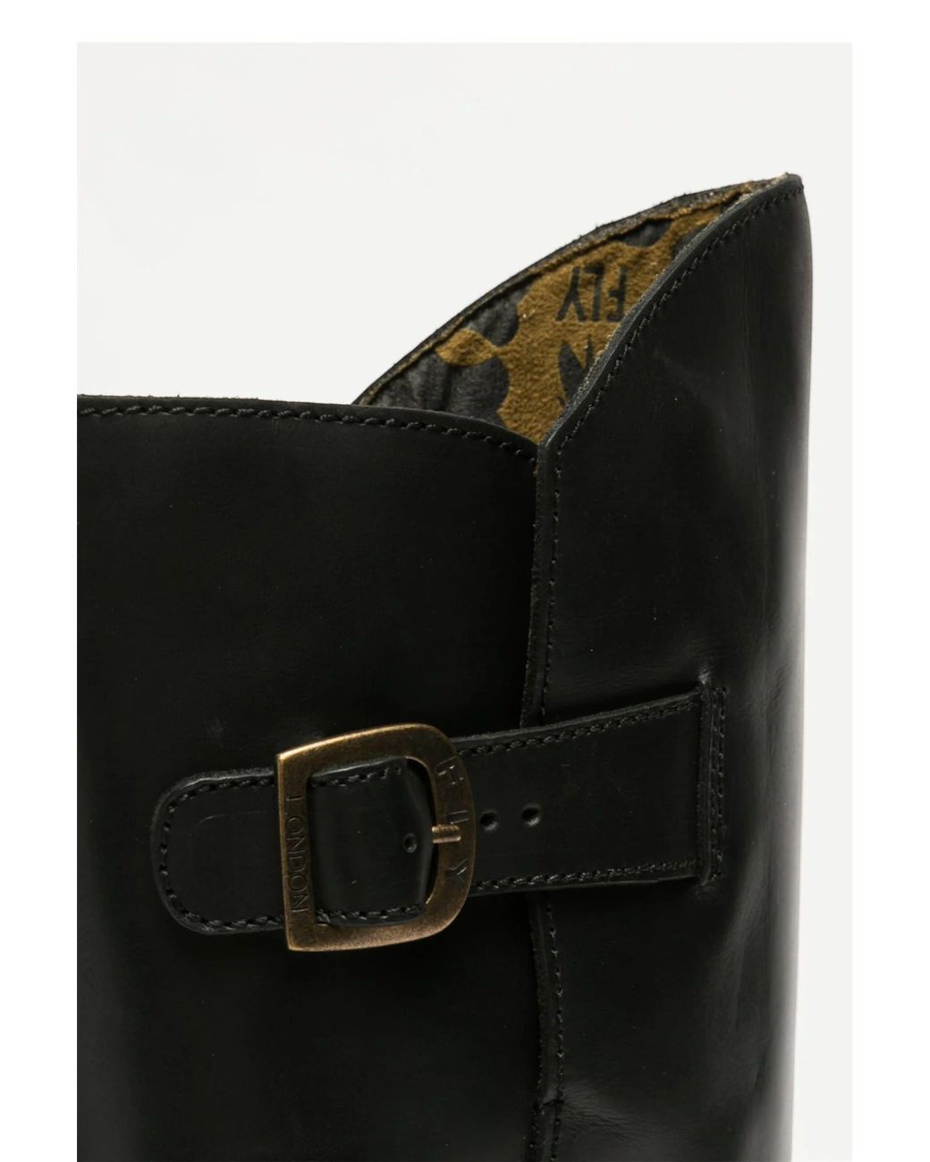 Infinity Leather Black Fly London Mol 2 Leather Wedge Heel Knee High Zip-Up Boots