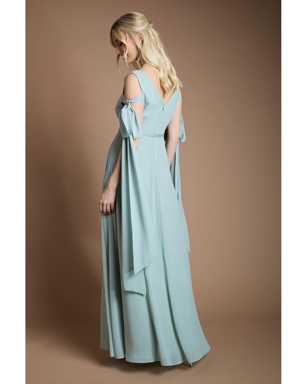 Coast Blue Bow Sleeve Chiffon Bridesmaid Maxi Dress