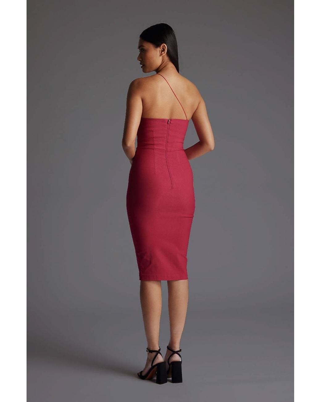 Vesper Gray One Shoulder Midi Dress