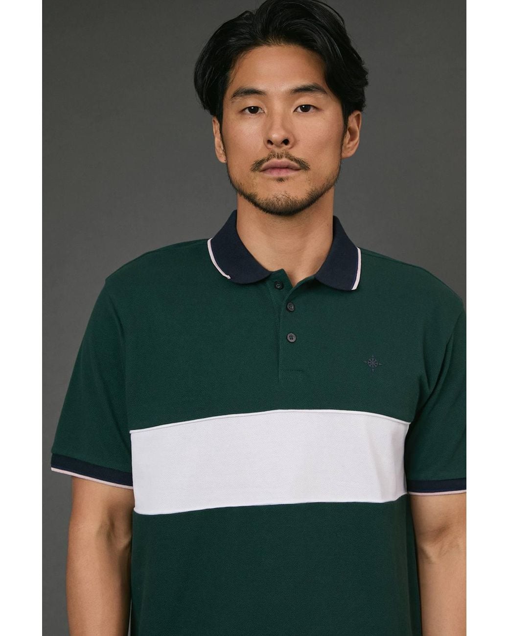 MAINE Gray Chest Detail Pique Polo Shirt for men