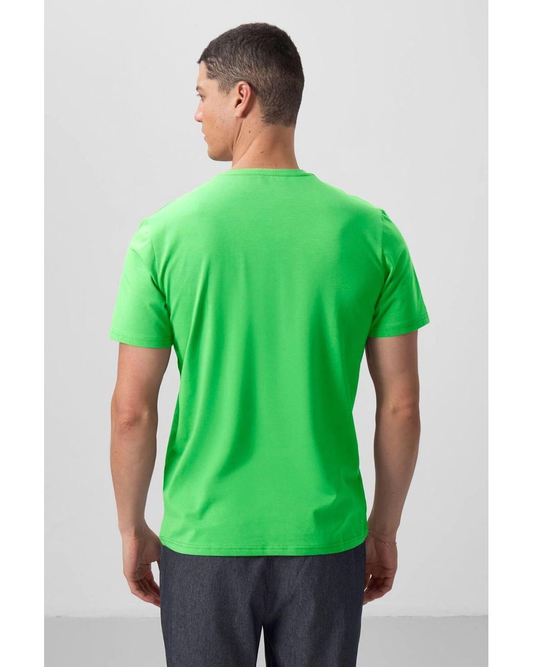 TOMMY LIFE Green V-Neck Short Sleeve T-Shirt for men