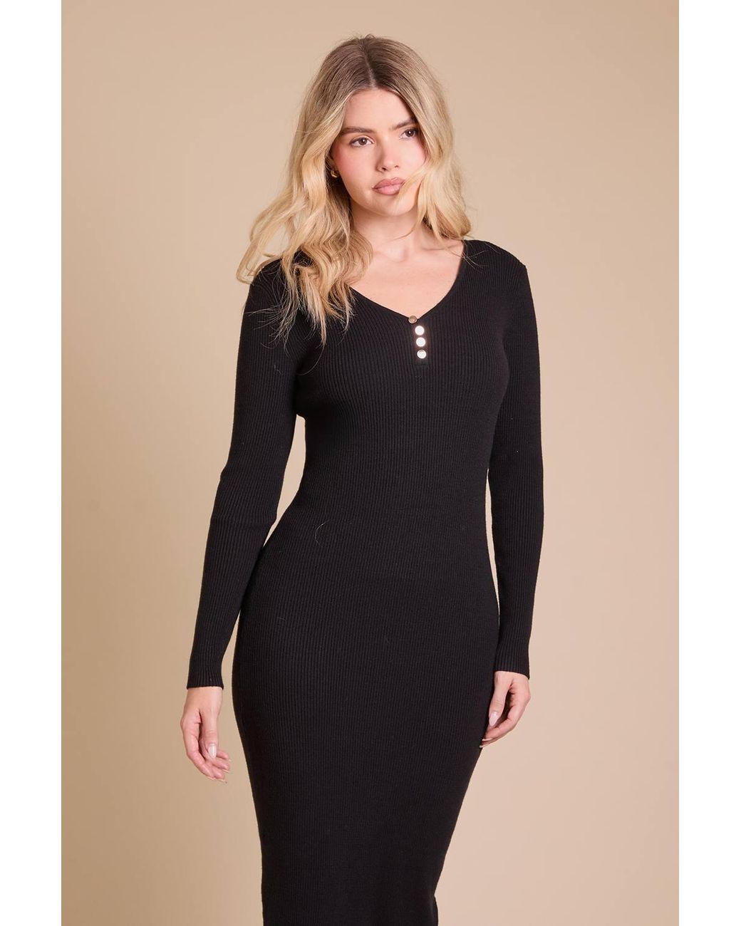 Dorothy Perkins Natural V-Neck Button Down Knitted Maxi Dress