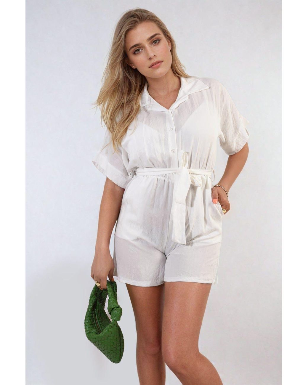 IKRUSH Natural Brenda Buttoned Tie Waist Romper