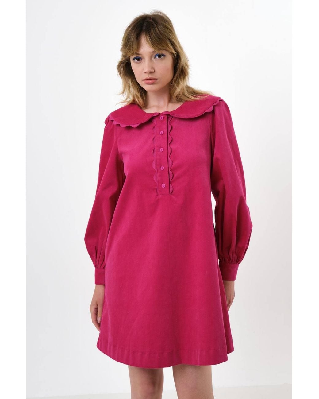 Louche Red Bonny Baby Cord Long Sleeve Mini Dress