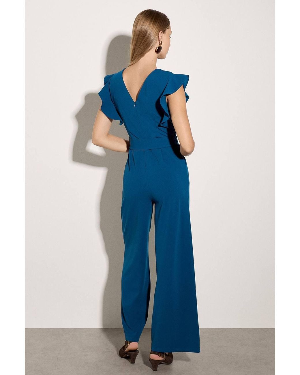 Apricot Blue Ruffle Sleeve Jersey Jumpsuit