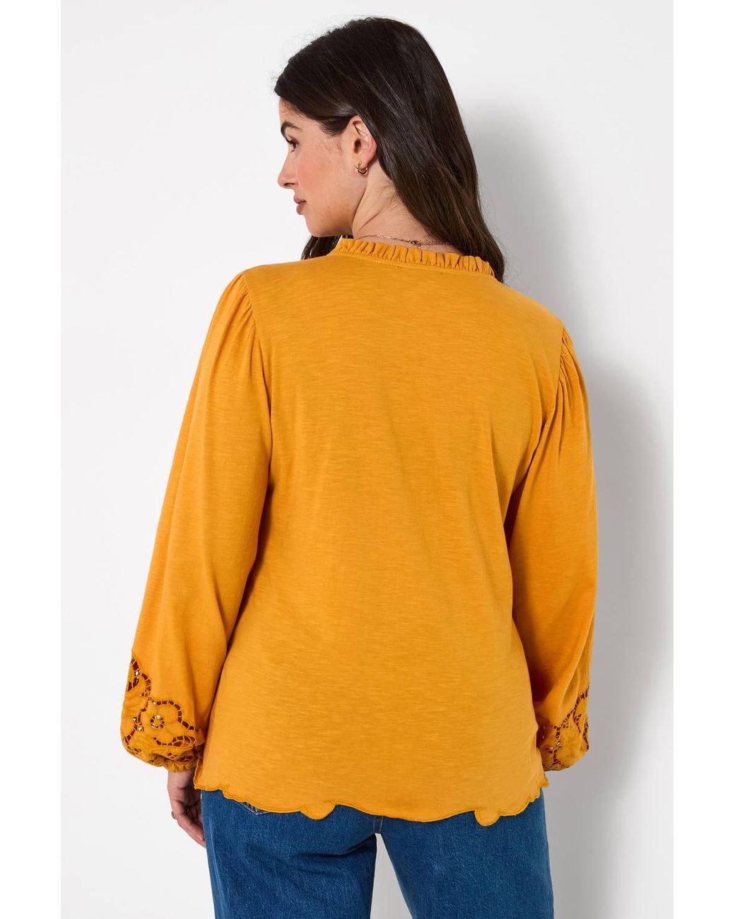Joe Browns Orange Jersey Button Through Blouse With Embroidered Sleeve
