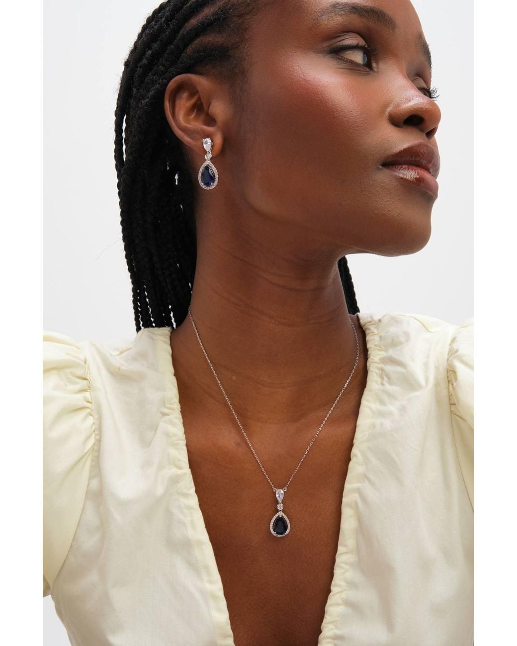 Jon Richard White Rhodium Plated Cubic Zirconia Sapphire Pendant Necklace