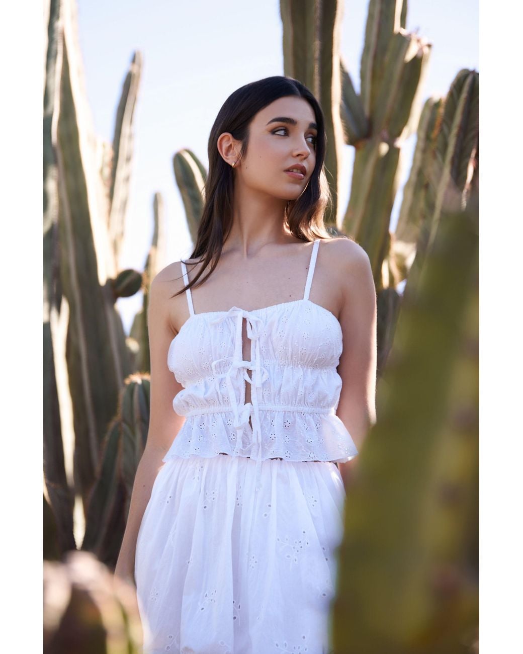 Pink Vanilla White Tie Front Broderie Cami Top