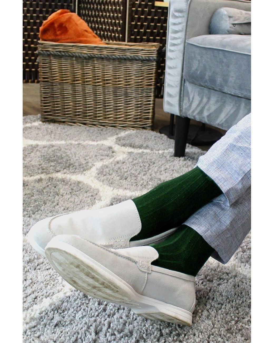 Sock Snob Green 6 Pairs Plain Coloured Cotton Rich Ribbed Dress Socks for men