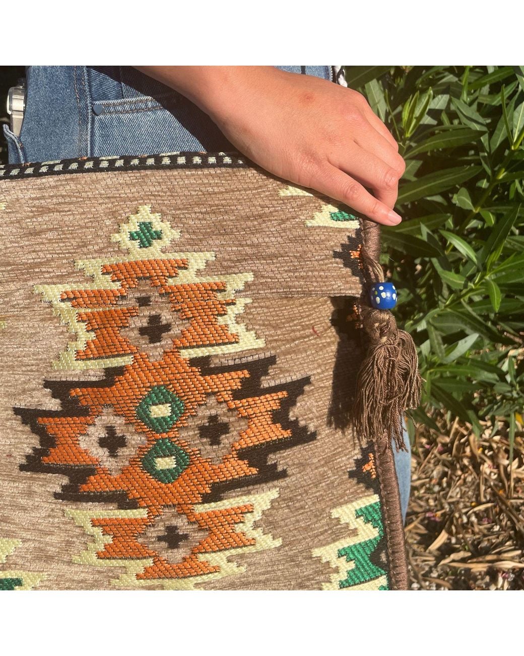 KDMD Metallic Biege Kilim Messenger Festival Bag
