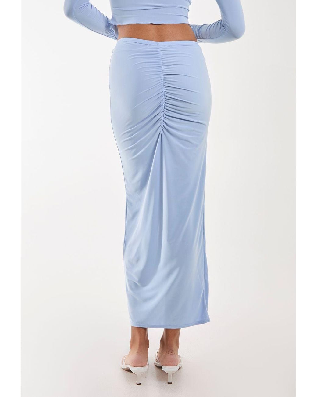 Pink Vanilla Blue Slinky Ruched Maxi Skirt