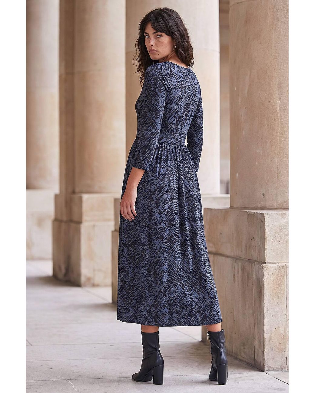 Roman Blue Abstract Print Stretch Midi Dress