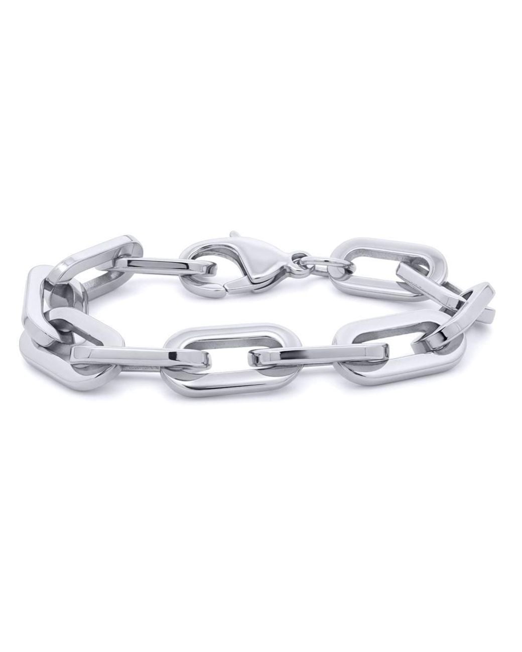 Jewelco London Metallic Stainless Steel Oval Paperclip Form Chain Bracelet 12Mm 8" 20Cm