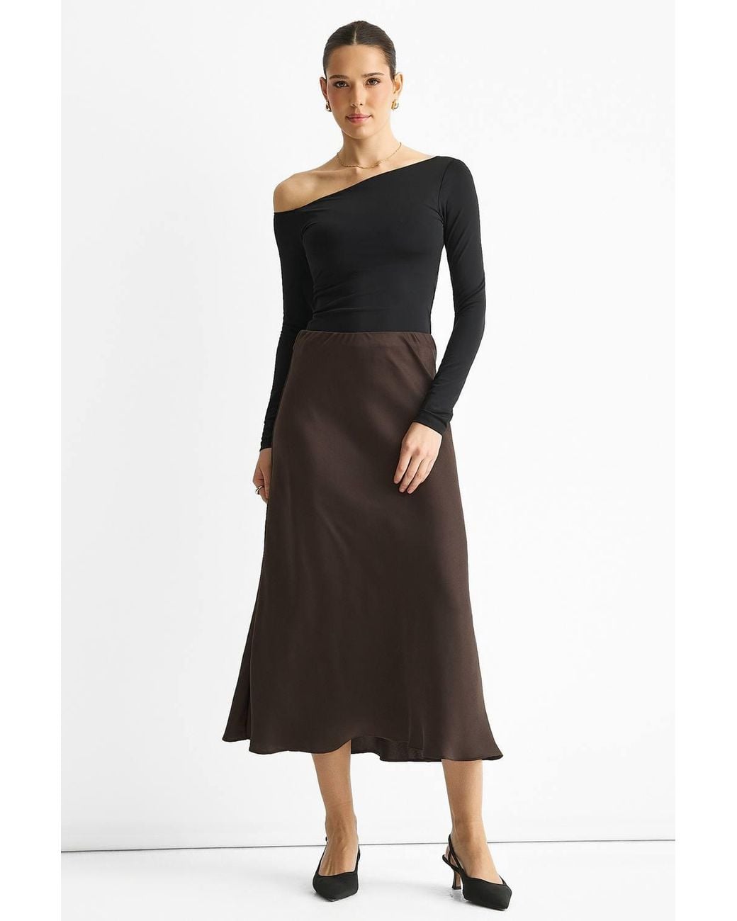 Gini London Black Bias Midi Skirt