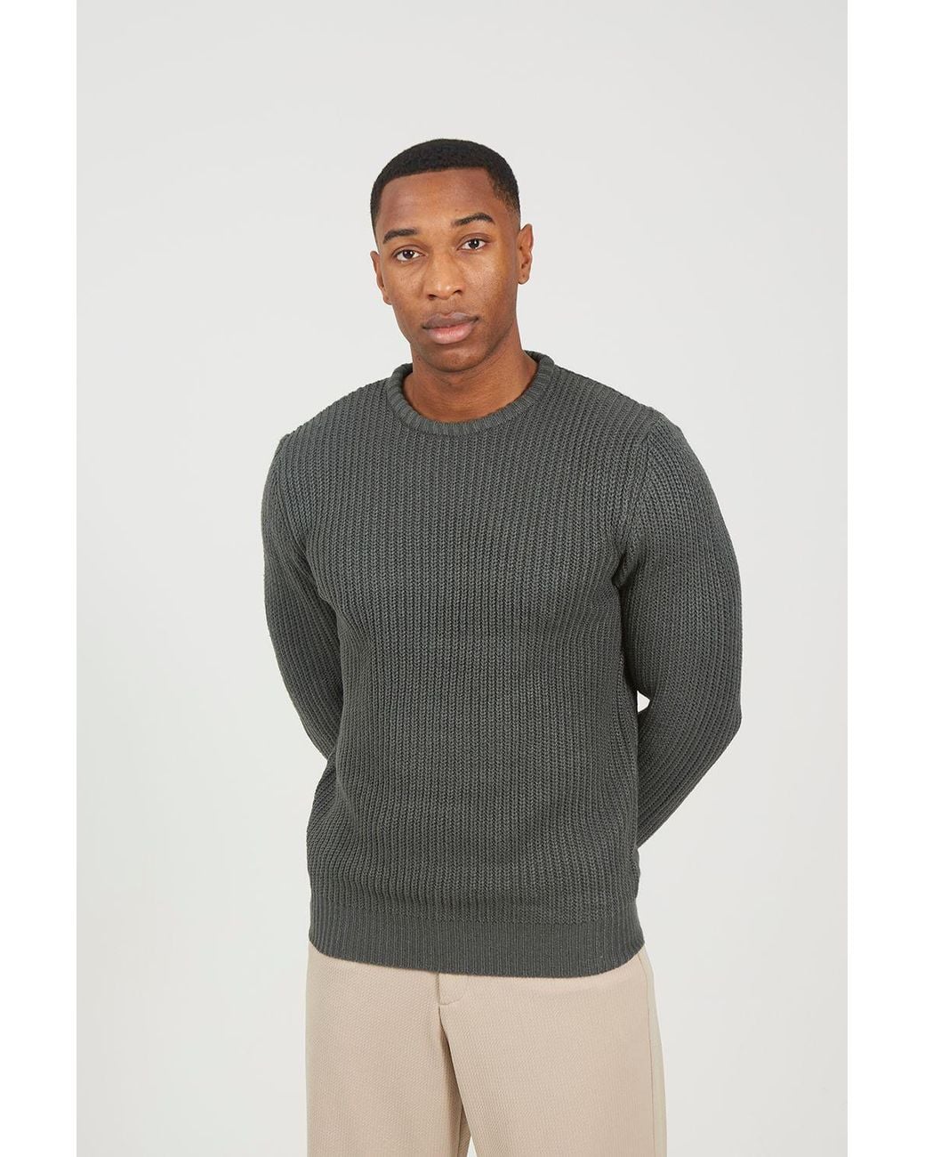 Brave Soul Gray Crew Neck Chunky Knit Jumper for men