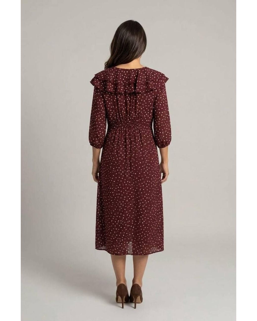 Izabel London Red Polka Dot Print Ruffled Midi Dress