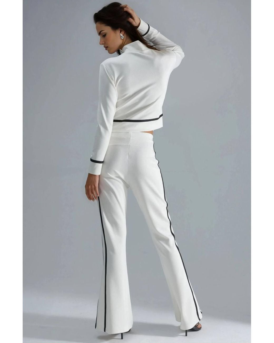 Hiccup Gray Modal Touch Zippered Sweatshirt & Flare Pants Two-Piece Set