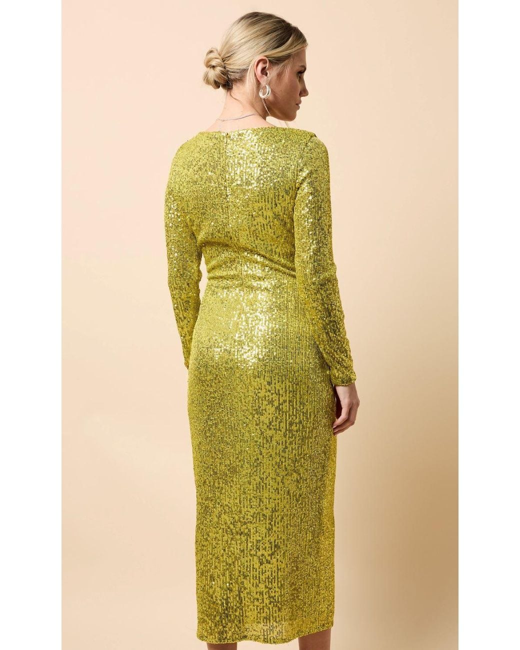 Little Mistress Yellow Sequin Square Neck Midaxi Dress