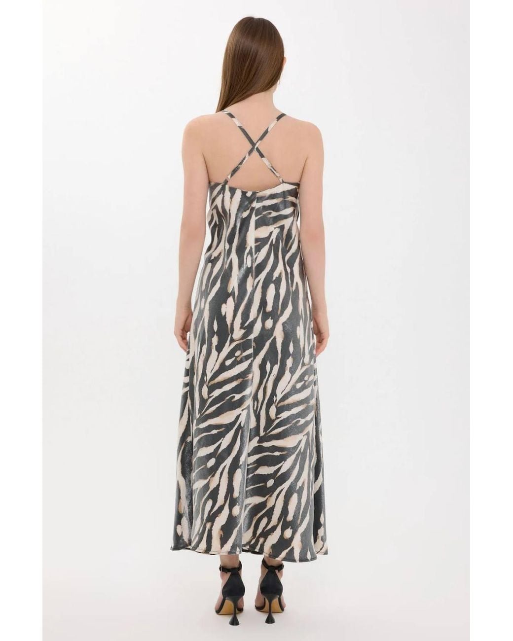Hiccup White Abstract Print V-Neck Sleeveless Maxi Dress