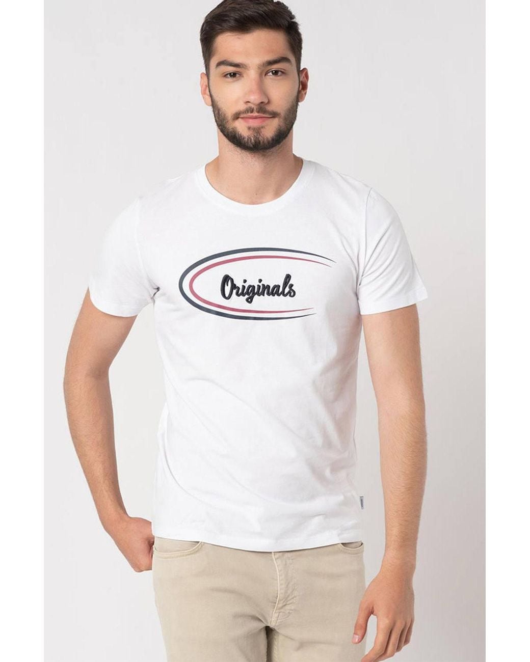 Jack & Jones White Casual Cotton T-Shirt Crew Neck Short Sleeve Regular Fit for men