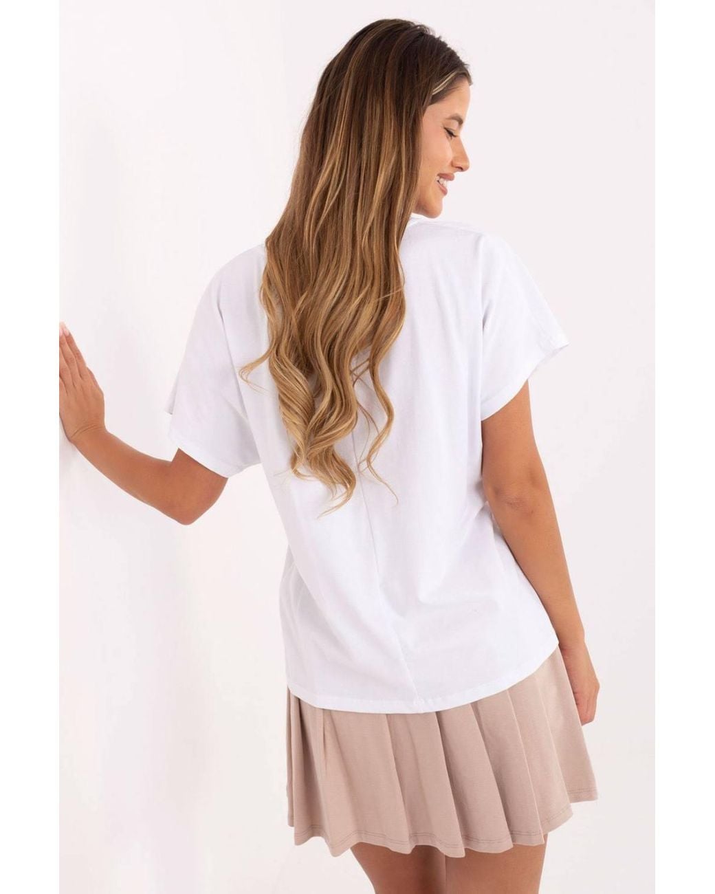 Love Lace Natural Cotton V Neck T-Shirt Pleated Skirt Set