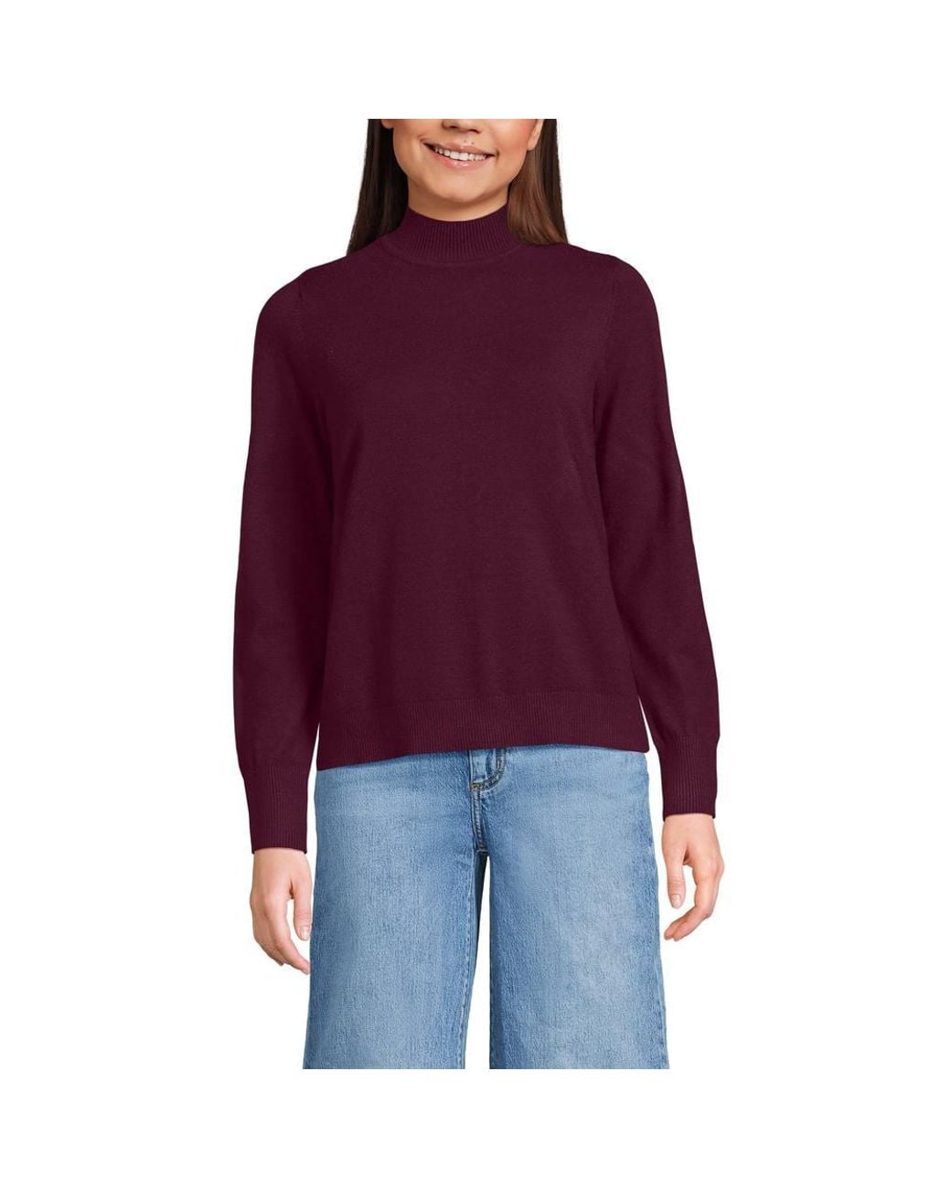 Lands' End Purple Button Cuff Polo Neck Jumper