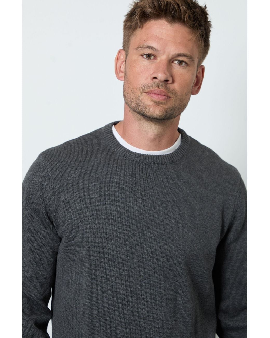 MAINE Gray Premium Pure Cotton Crew Neck Jumper for men