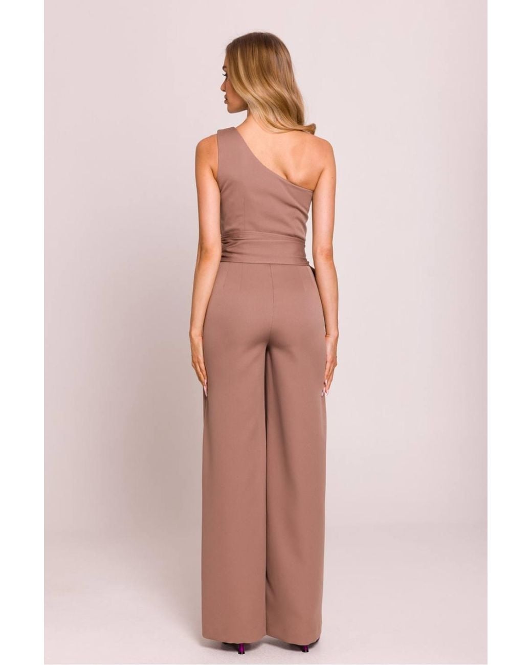 Love Lace Pink Asymmetric One Shoulder Sleeveless Flared Jumpsuit