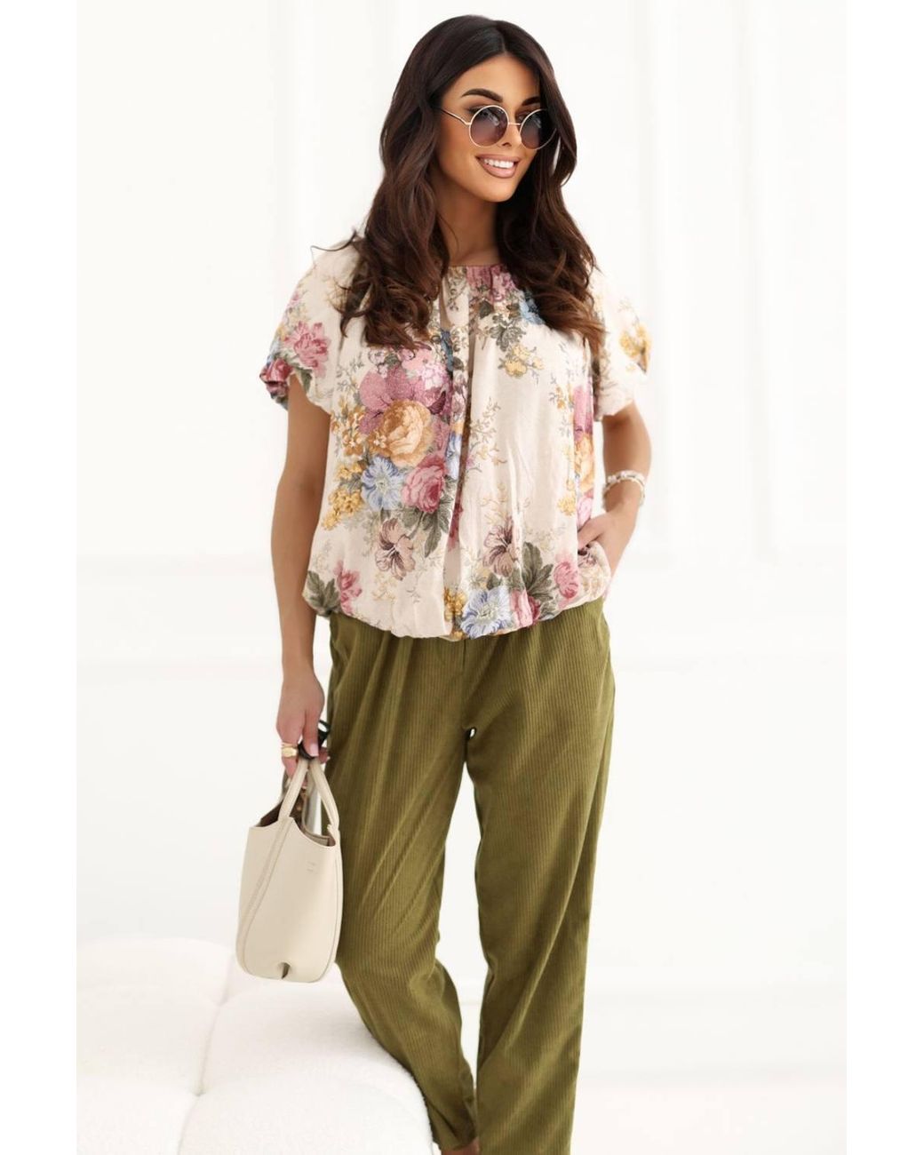 Love Lace Multicolor Viscose Floral Round Neck Short Sleeve Blouse