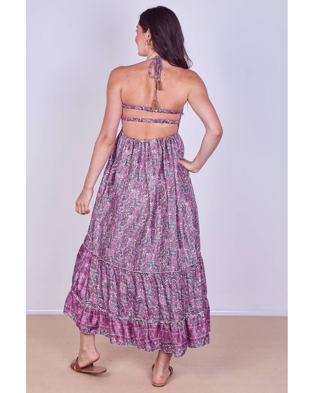ELAINA FASHION Purple Boho Paisley Halterneck Maxi Dress