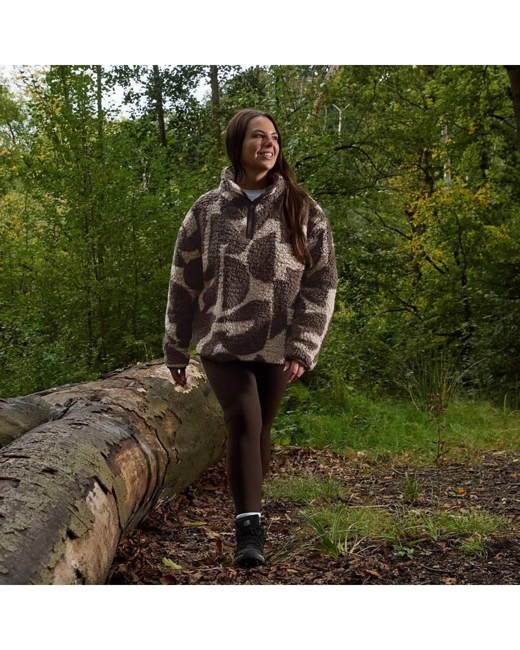 OHS Green Geo Print Half Zip Sweatshirt Teddy Fleece Pullover Jumper Jacket