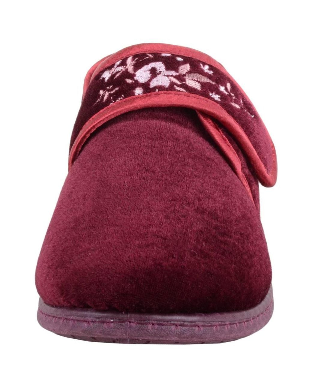 Absolute Footwear Smooth Velour Slip On Touch & Close Embroidered Slippers