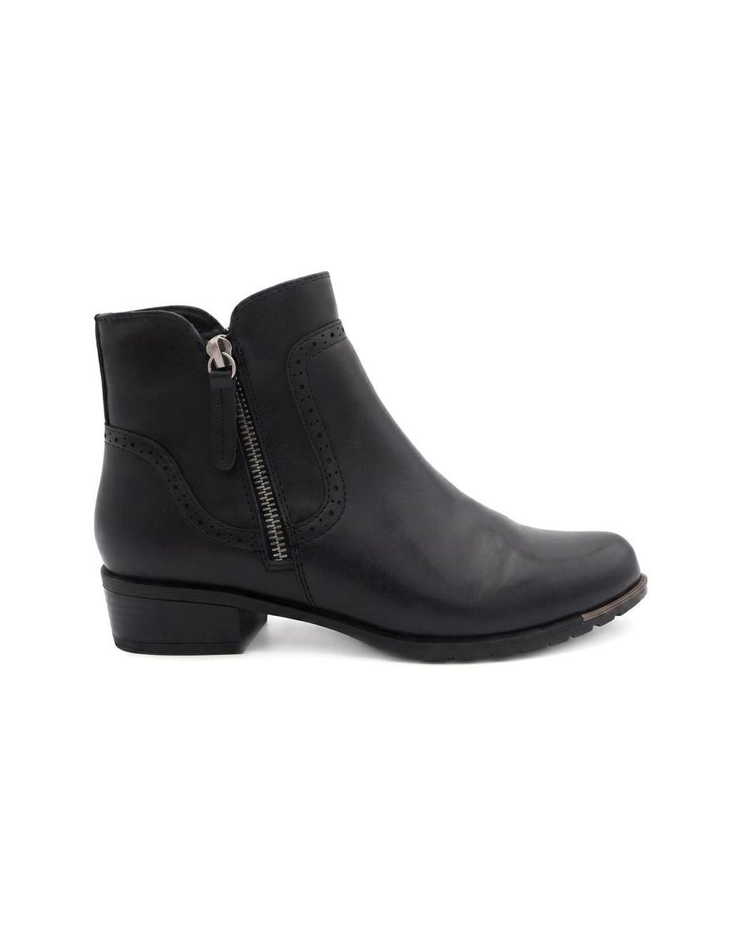 Pavers Black Zip Fasten Brogue Trim Ankle Boots
