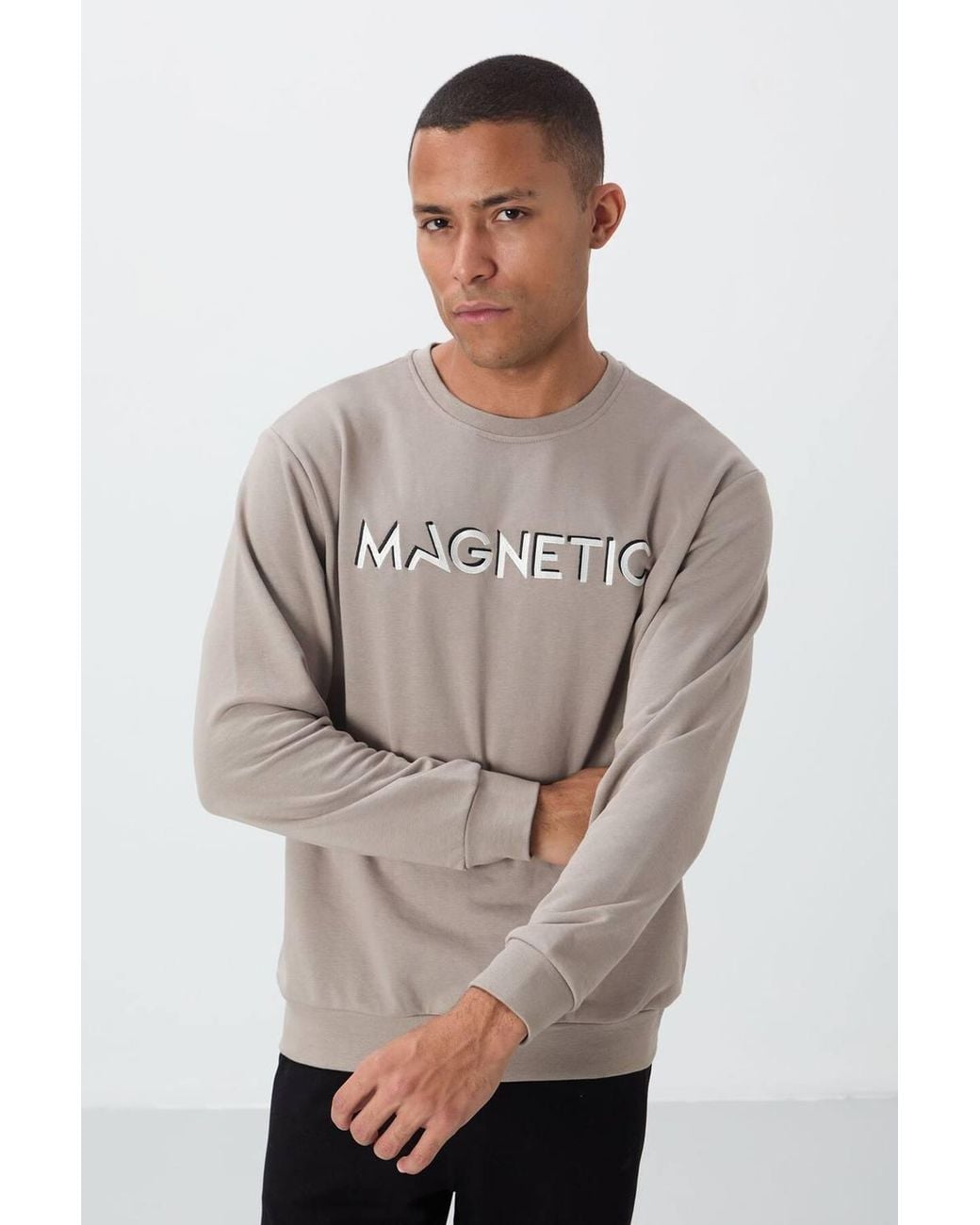TOMMY LIFE Gray Printed Crew Neck Sweatshirt for men