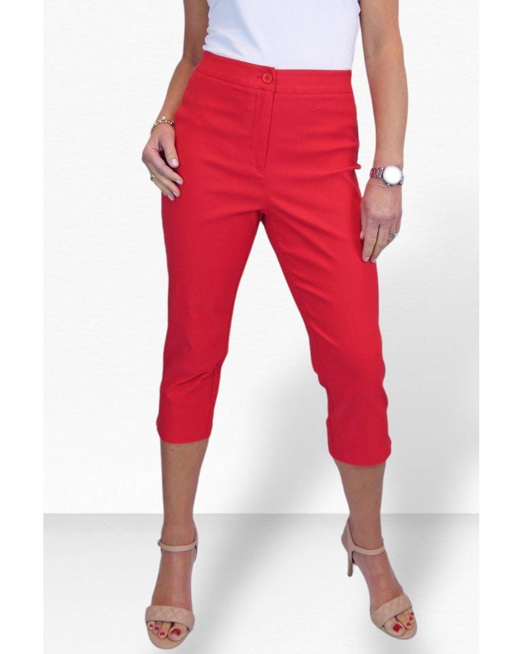 Paulo Due Red Slim Fit Stretch Cropped Trousers