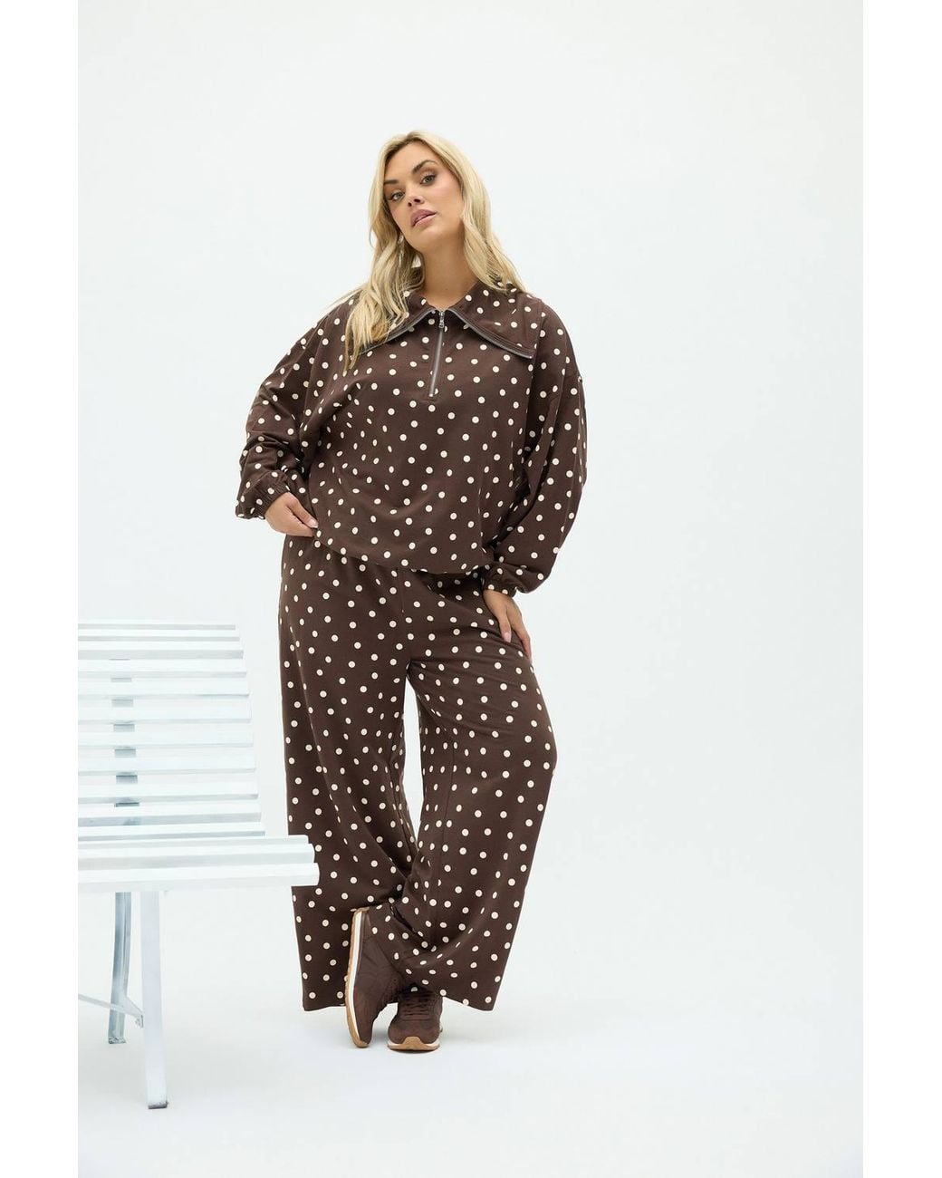 Yours Brown Polka Dot Wide Leg Joggers