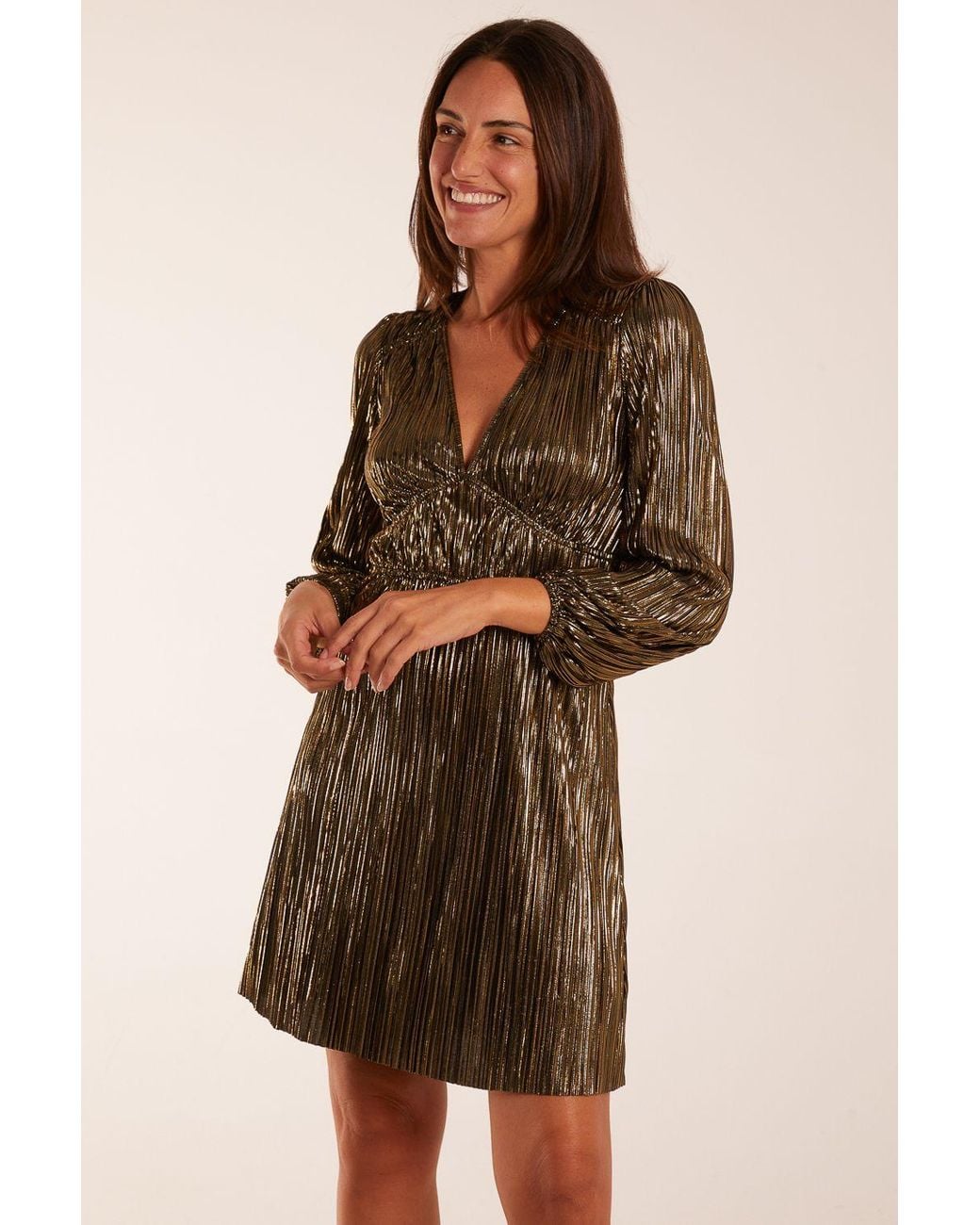 Blue Vanilla Brown V Neck Mini Dress