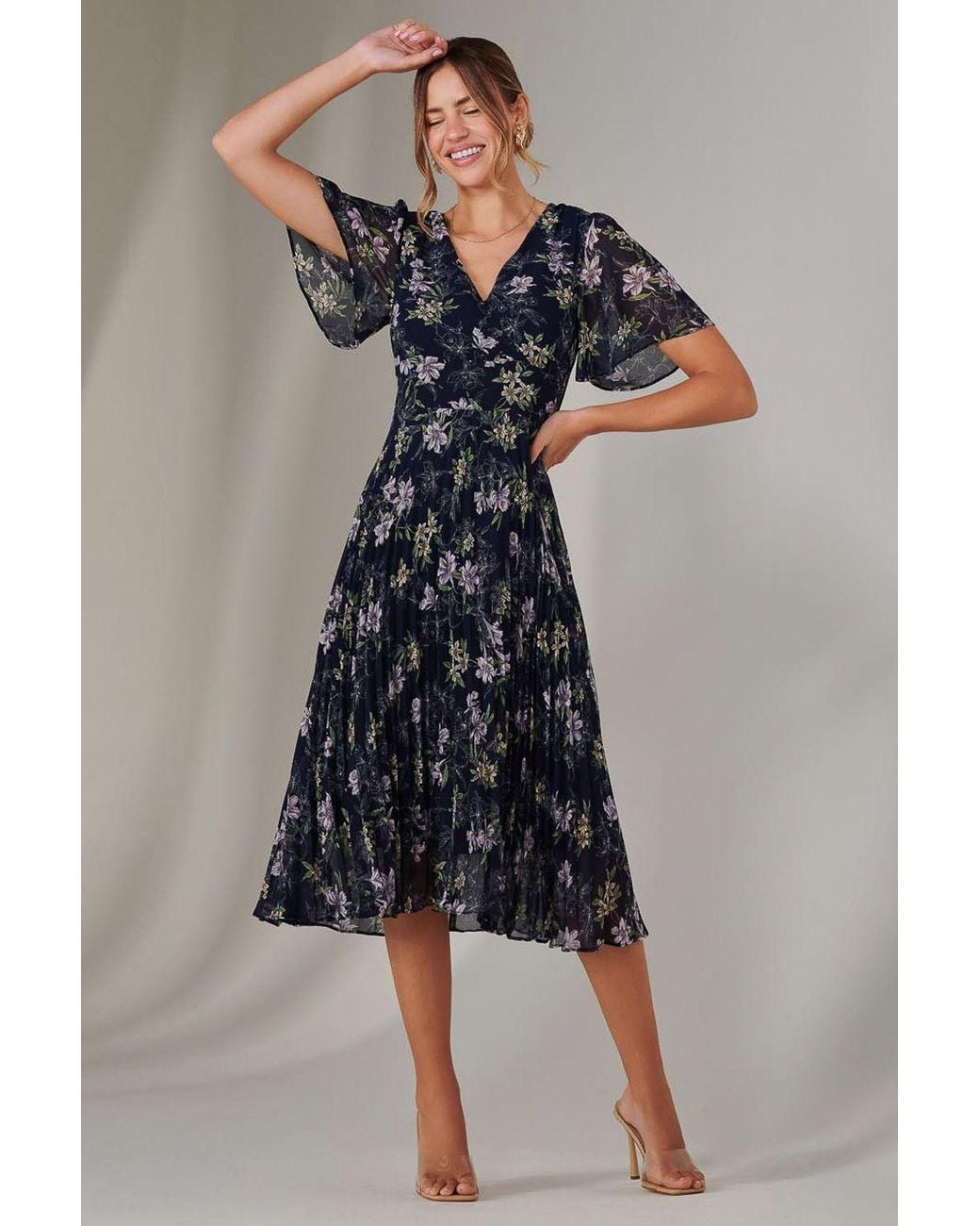 Jolie Moi Blue Chiffon Pleated Wrap Midaxi Dress