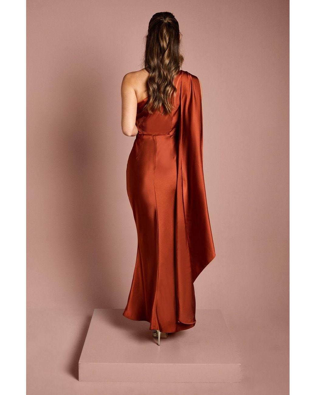 Coast Multicolor One Shoulder Satin Maxi Bridesmaid Dress With Trim