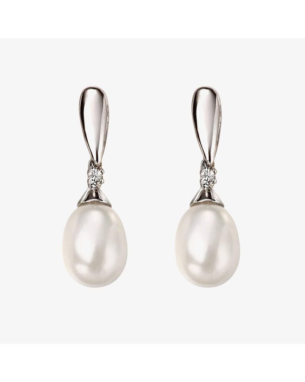 T.H.Baker White 9Ct Diamond Freshwater Pearl Dropper Earrings Ge2075W