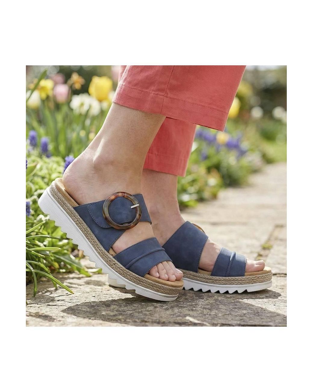 Pavers Blue Adjustable-Fitting Mules