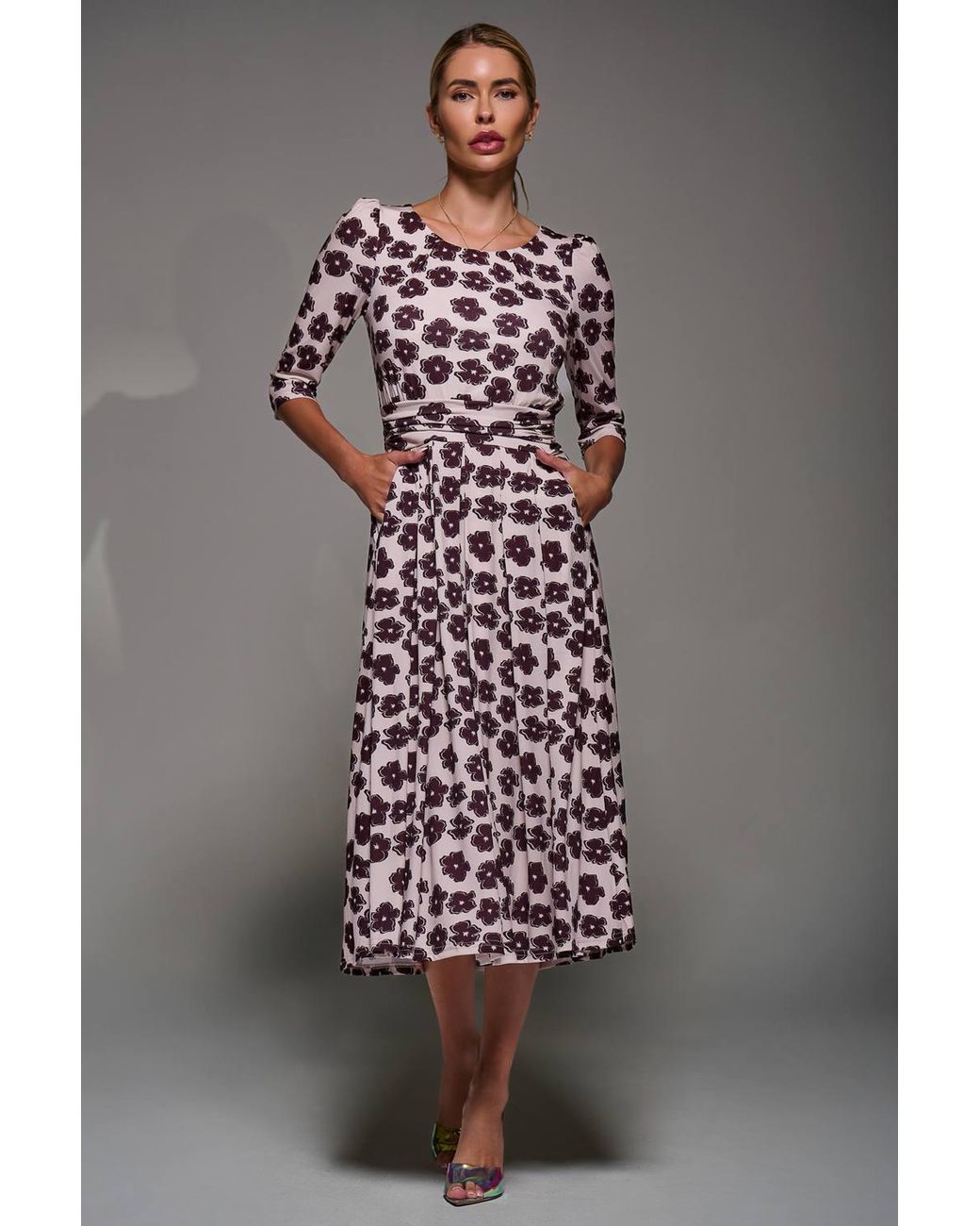 Jolie Moi Multicolor Three Quarter Sleeve Jersey Midi Dress