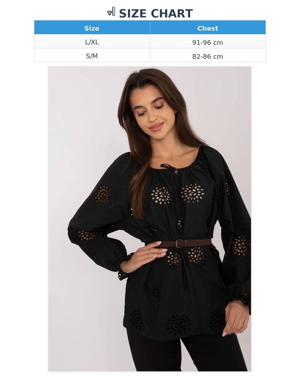 Love Lace Black Boho Cotton Lace Blouse With Belt & Tie
