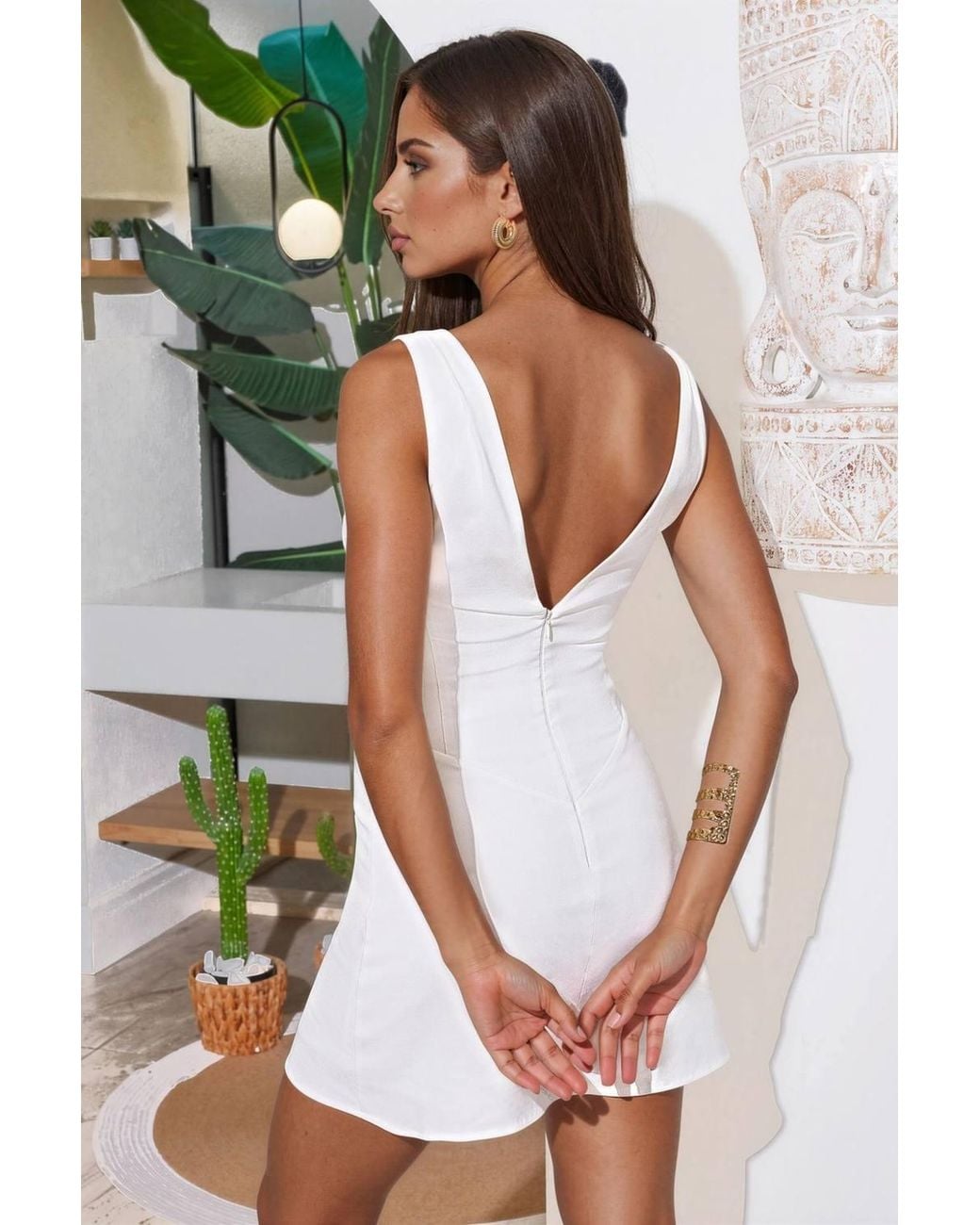 Hiccup White V-Neck Mini Dress