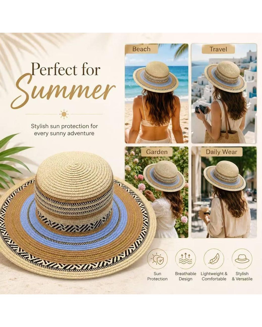 BluCore Natural Wide Brim Woven Summer Hat