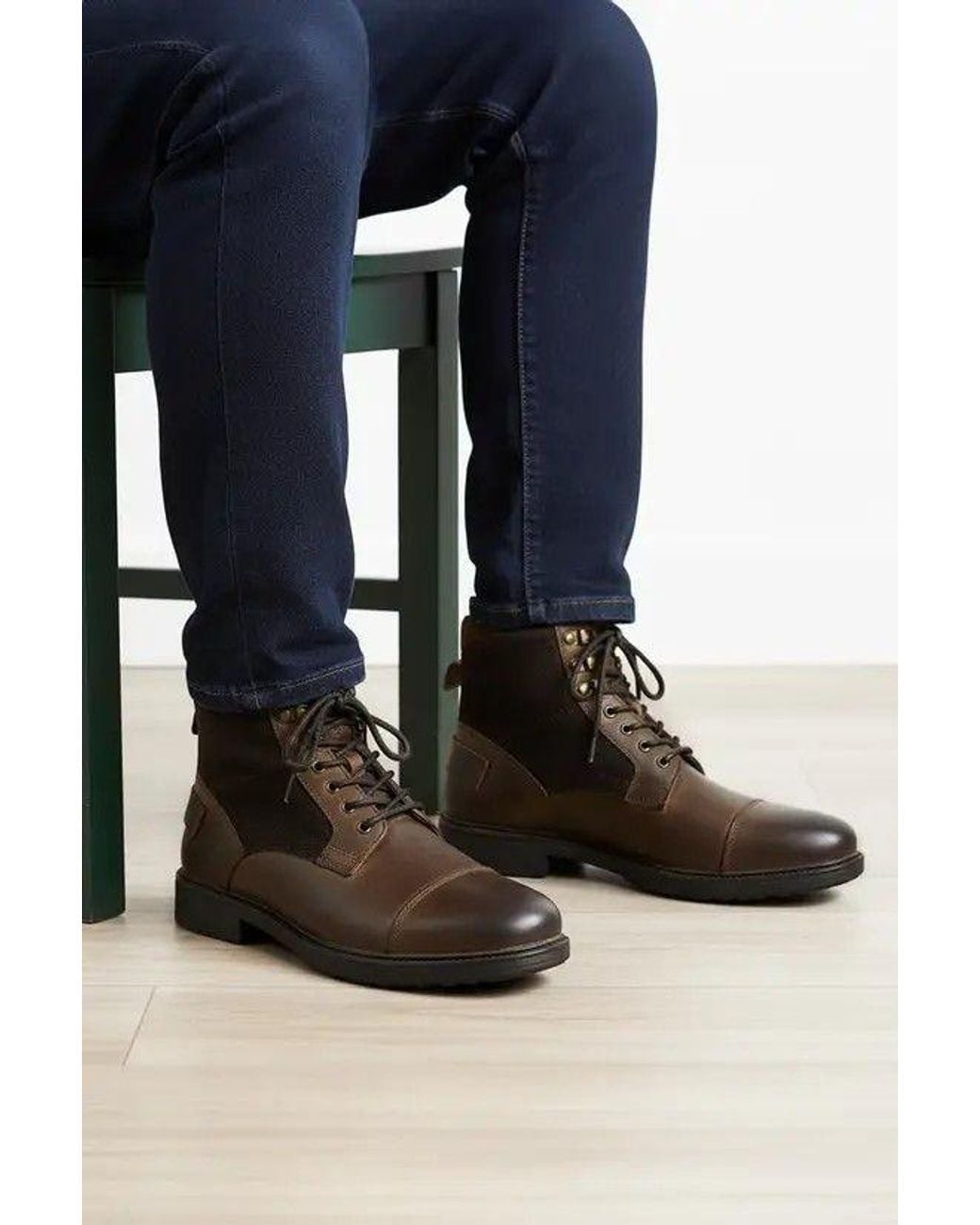 Silver Street London Brown Greyfriars Leather Lace Up Ankle Boots for men
